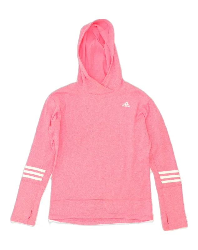 ADIDAS Womens Hoodie Jumper UK 10 Small Pink Polyester Hoodie with Exposed Zipper Edgy Industrial