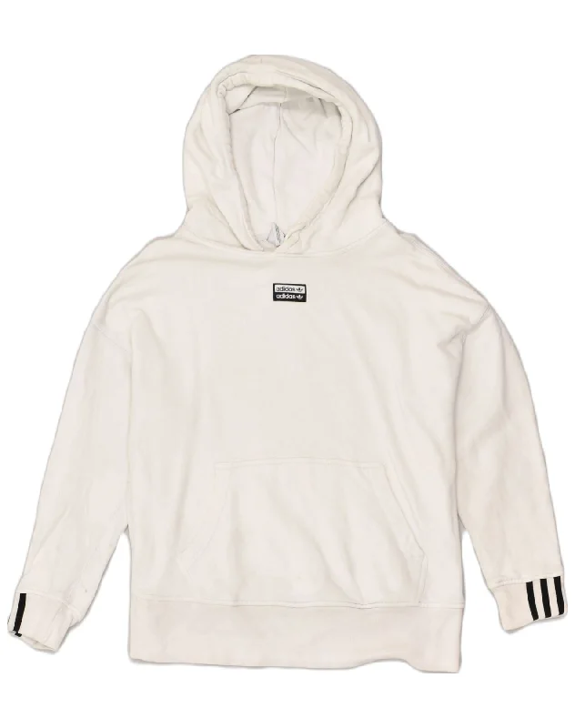 ADIDAS Womens Hoodie Jumper UK 10 Small White Cotton Hoodie with Fur Luxurious Winter