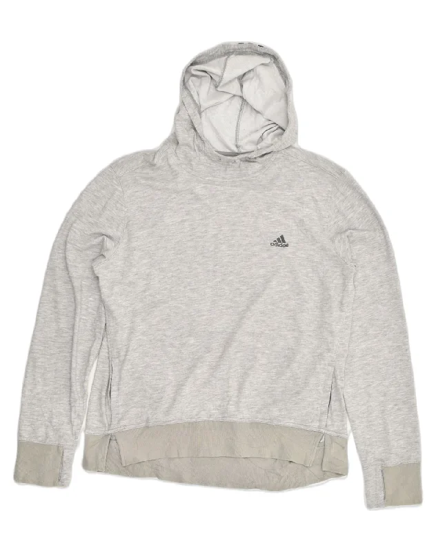 ADIDAS Womens Hoodie Jumper UK 14 Large Grey Cotton Hoodie with Ribbed Hem Stretchable Secure