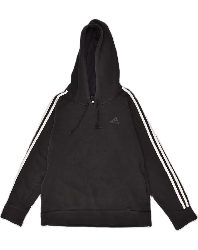 ADIDAS Womens Hoodie Jumper UK 14 Medium Black Cotton Hoodie with Thumb Holes Functional Cozy