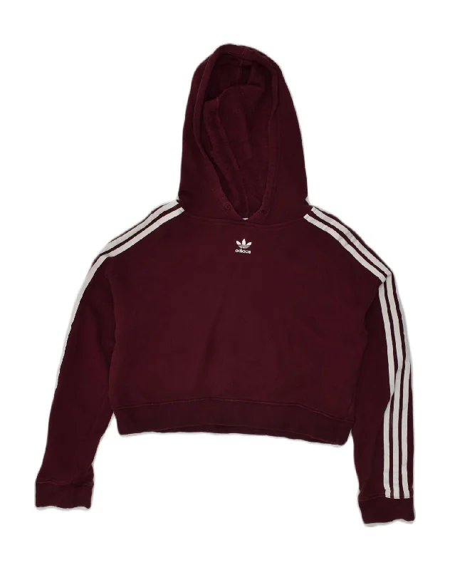 ADIDAS Womens Oversized Crop Hoodie Jumper UK 4 XS Burgundy Cotton Hoodie with Hood Adjustable Protection