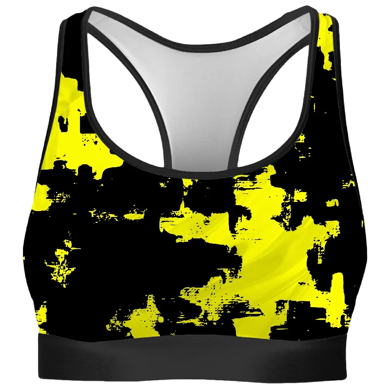 Black and Yellow Abstract Rave Bra Simple Wireless Bra