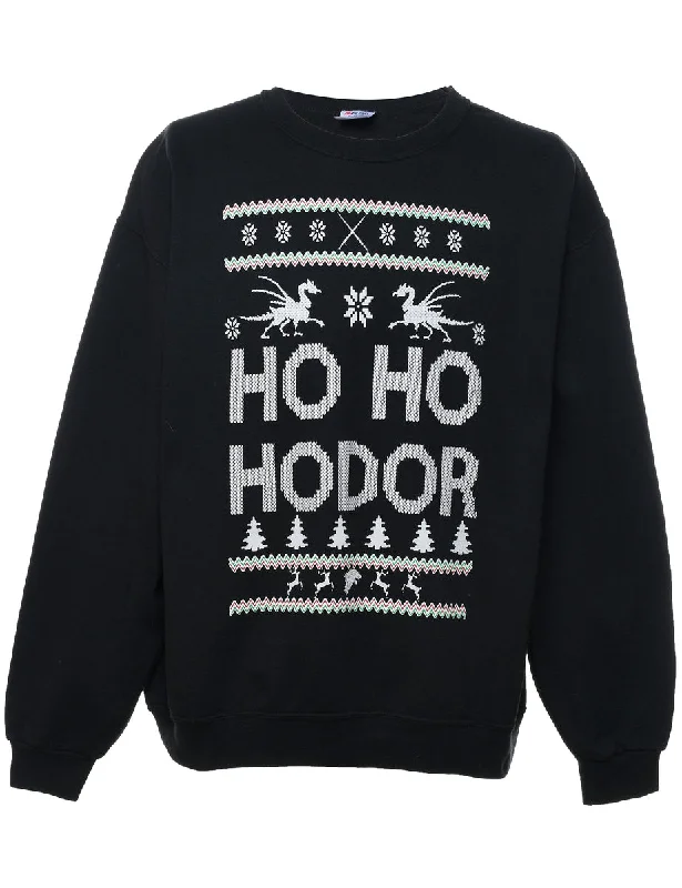 Black Game Of Throne Design Christmas Sweatshirt - XL Hoodie with Oversized Fit Loose Comfortable