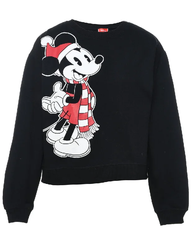 Black, Red & White Mickey Mouse Design Christmas Sweatshirt - S Hoodie with Full-Zip Functional Layering