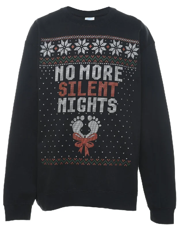 Black Silent Night Christmas Sweatshirt - XL Hoodie with Camouflage Military Edgy