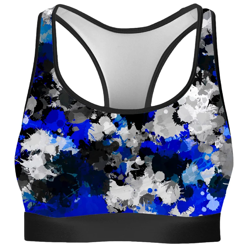 Blue and Grey Paint Splatter Rave Bra Elegant Cotton Bra