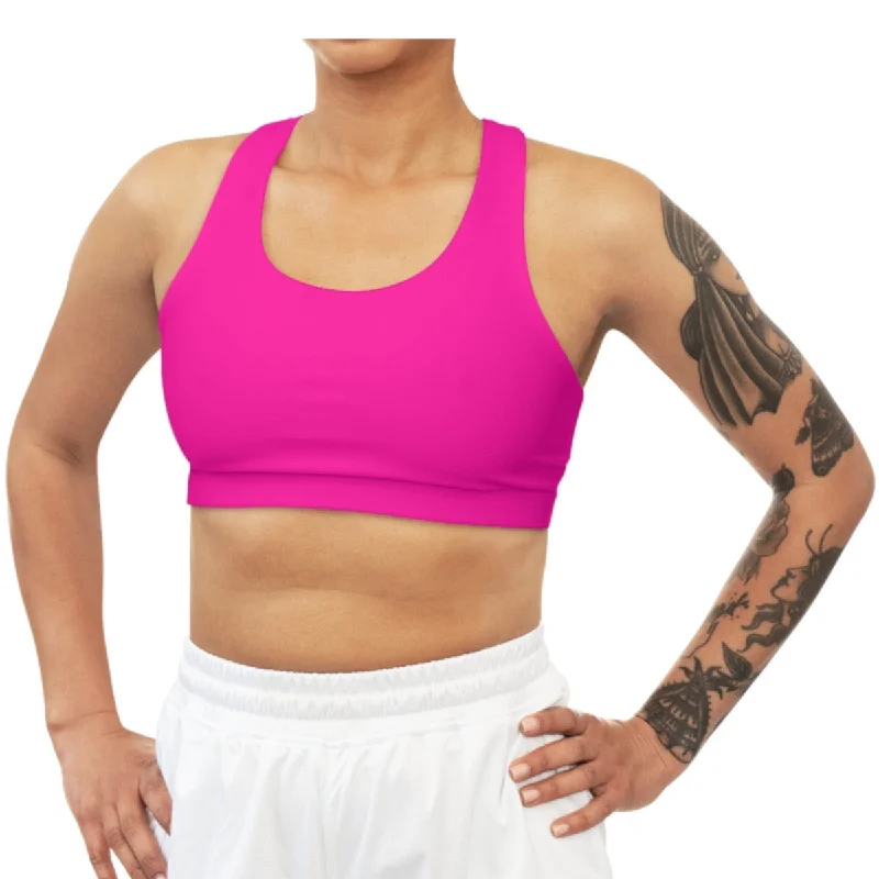 Bright Pink Seamless Sports Bra Supportive Cotton Bra