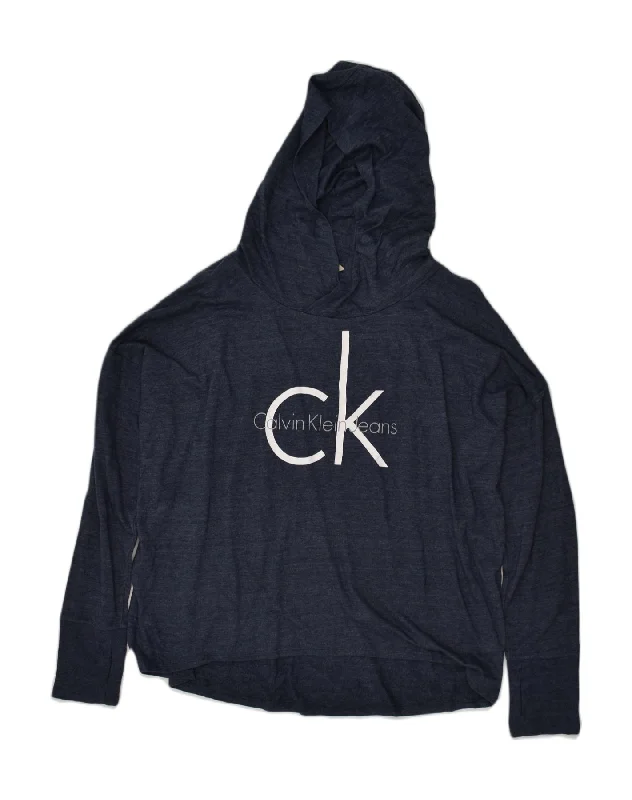 CALVIN KLEIN Womens Graphic Hoodie Jumper UK 18 XL Navy Blue Polyester Hoodie with Relaxed Fit Easy Casual