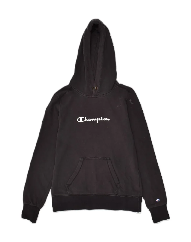 CHAMPION Womens Graphic Hoodie Jumper UK 12 Medium Black Cotton Hoodie Jacket Zipper Layering