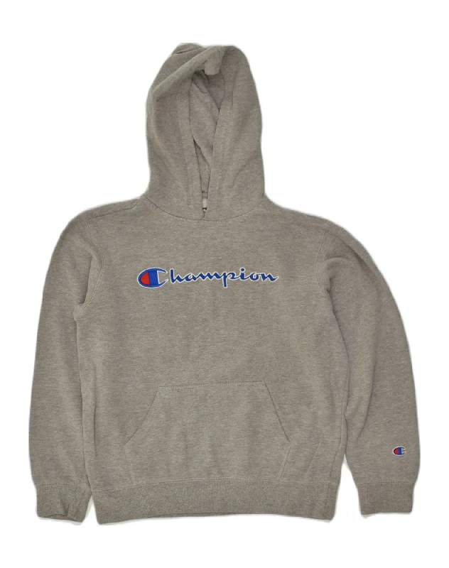 CHAMPION Womens Graphic Hoodie Jumper UK 16 Large Grey Hoodie with Zipper Placket Modern Functional