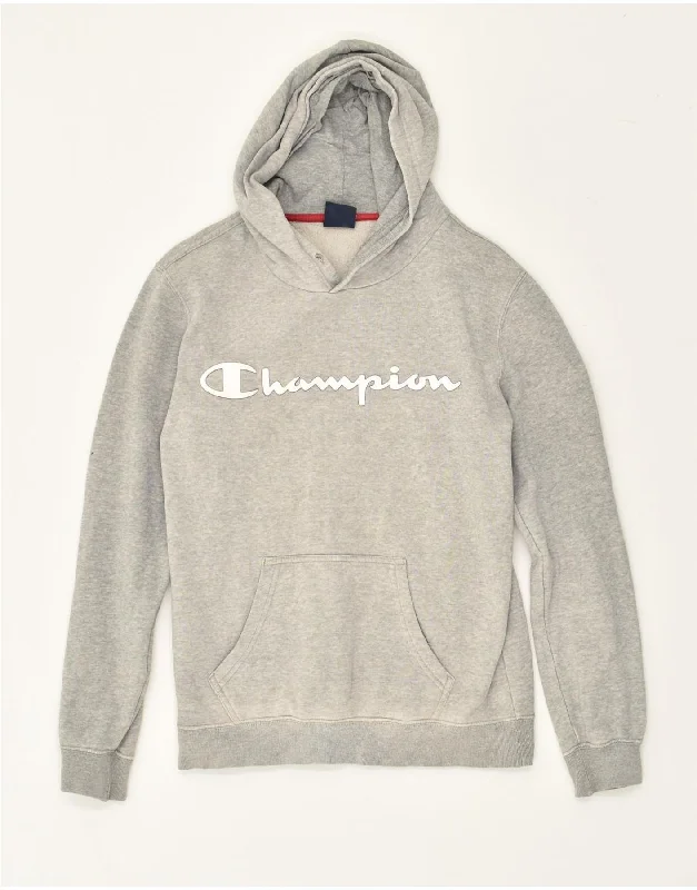 CHAMPION Womens Graphic Hoodie Jumper UK 6 XS Grey Cotton Hoodie with Oversized Fit Loose Comfortable