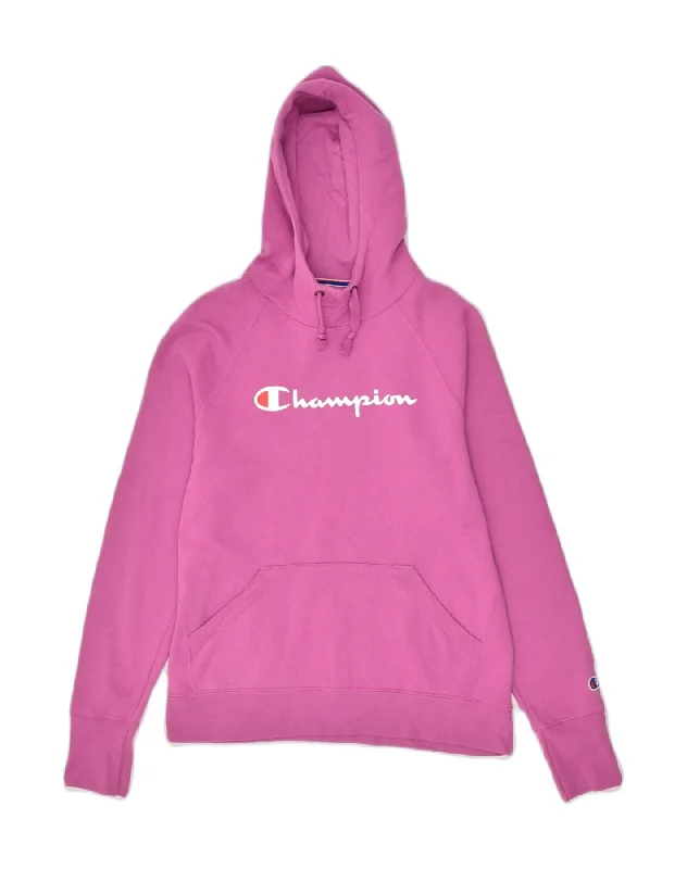 CHAMPION Womens Graphic Hoodie Jumper US 2 XS Pink Polyester Hoodie with Hem Elastic Stretchable Comfortable