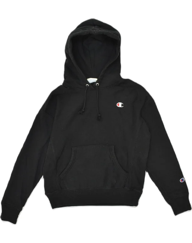 CHAMPION Womens Hoodie Jumper UK 10 Small Black Cotton Hoodie with Slit Hem Functional Movement