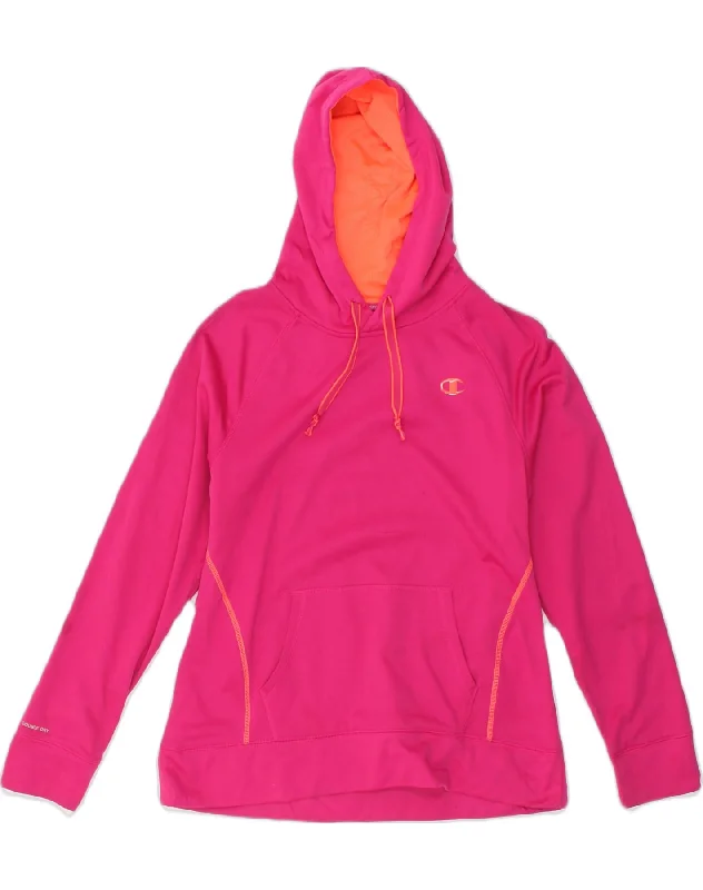 CHAMPION Womens Hoodie Jumper UK 12 Medium Pink Polyester Hoodie with Raglan Sleeves Sporty Comfortable