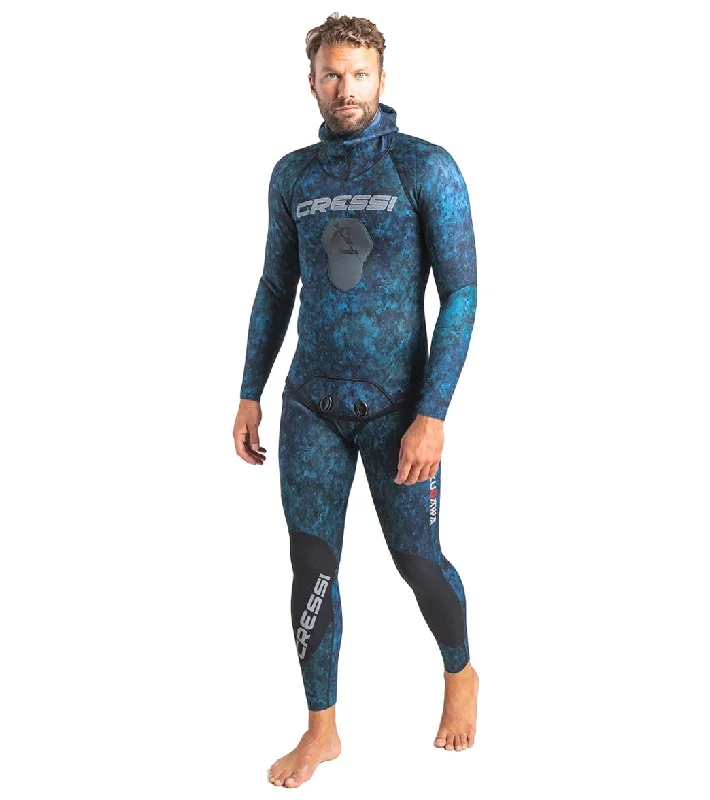 Cressi 3.5mm Tokugawa Open Cell Hooded Two Piece Wetsuit Blue Camo Hoodie with Tied Waist Feminine Flattering