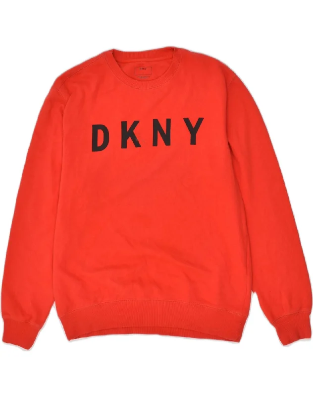 DKNY Womens Graphic Sweatshirt Jumper UK 16 Large Red Cotton Hoodie with Gradient Ombre Colorful