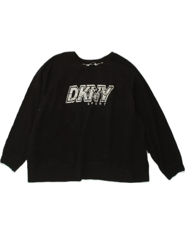 DKNY Womens Graphic Sweatshirt Jumper UK 22 2XL Black Cotton Hoodie with Logo Branding Identity