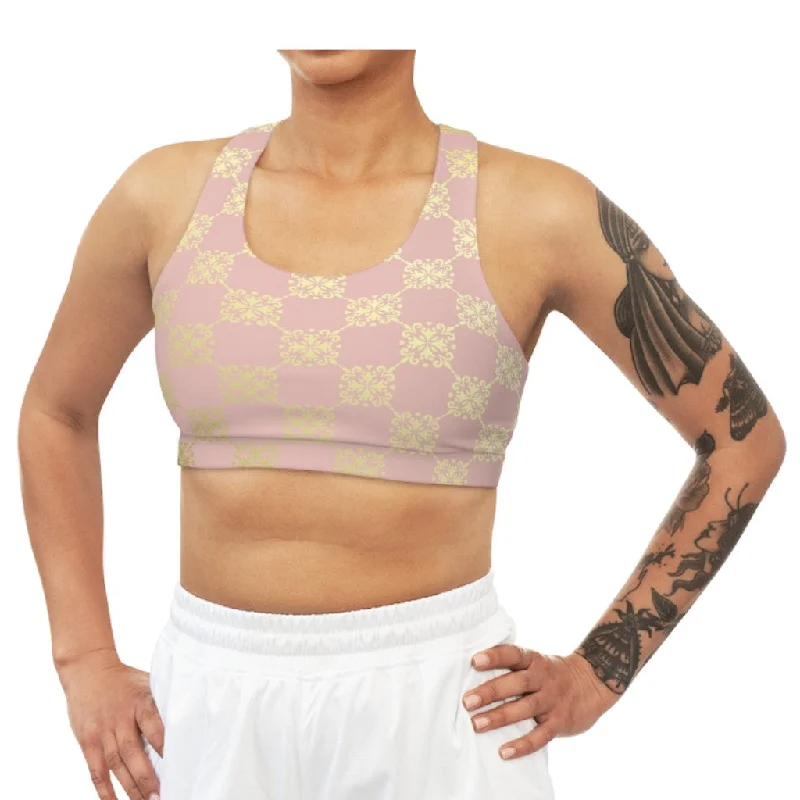 Dusty Rose and Gold V Seamless Sports Bra Push-Up Padded Bra