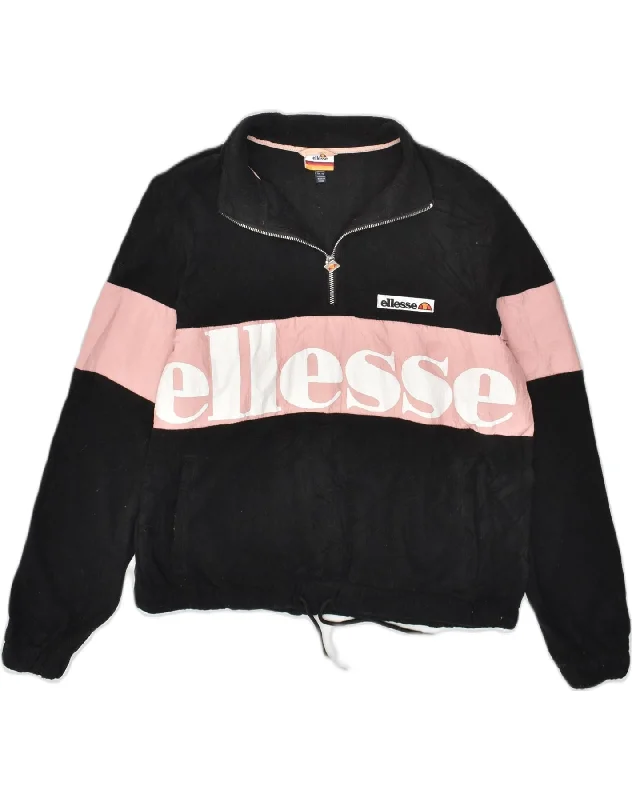 ELLESSE Womens Graphic Fleece Sweatshirt Jumper UK 10 Small Black Hoodie with Zipper Versatile Modern