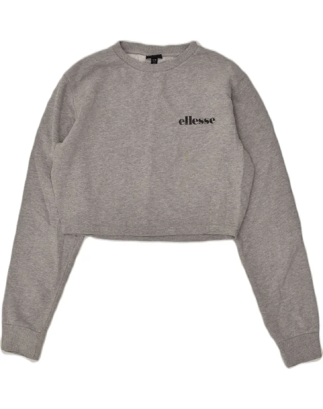 ELLESSE Womens Oversized Crop Sweatshirt Jumper UK 10 Small Grey Cotton Hoodie with Raglan Sleeves Sporty Comfortable