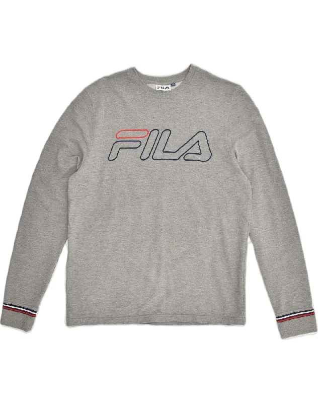 FILA Womens Graphic Sweatshirt Jumper UK 14 Medium Grey Cotton Hoodie Jacket Zipper Layering