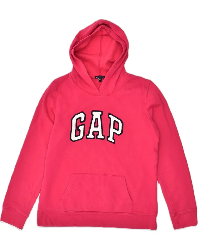 GAP Womens Graphic Hoodie Jumper UK 14 Medium Pink Hoodie with Hem Elastic Stretchable Comfortable