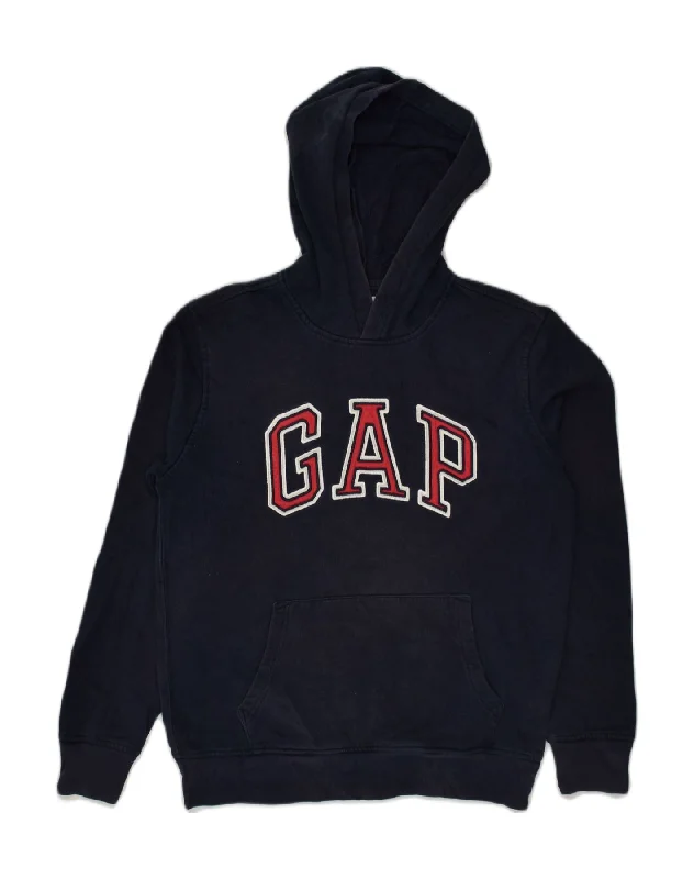 GAP Womens Graphic Hoodie Jumper UK 6 XS Navy Blue Cotton Hoodie with Lining Warm Insulated