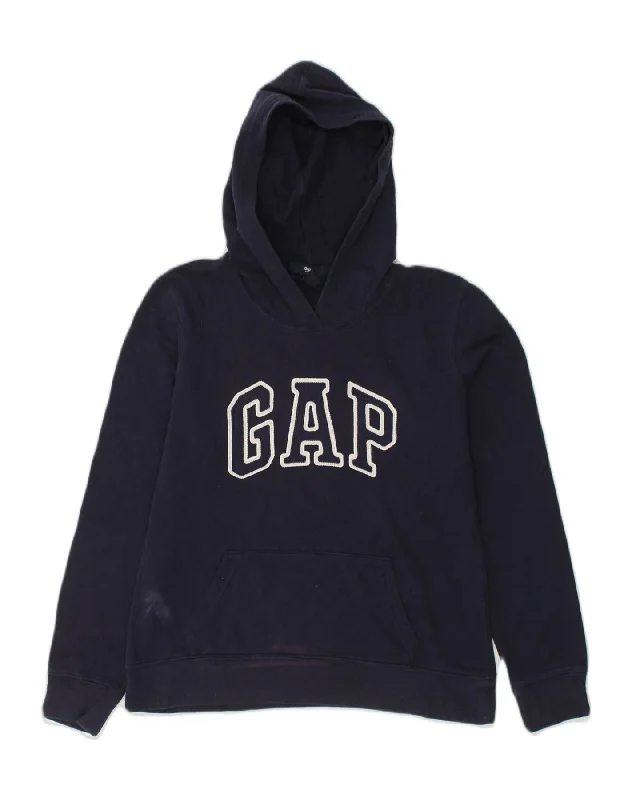 GAP Womens Loose Fit Graphic Hoodie Jumper UK 10 Small Navy Blue Cotton Hoodie with Sequins Glamorous Eye-catching