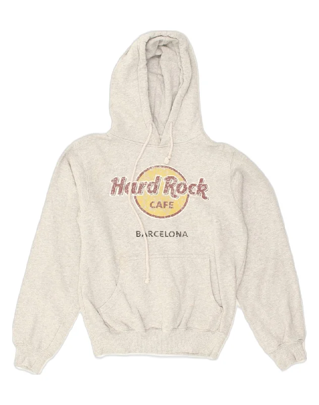 HARD ROCK CAFE Womens Barcelona Graphic Hoodie Jumper UK 10 Small Grey Hoodie with Raglan Sleeves Sporty Comfortable