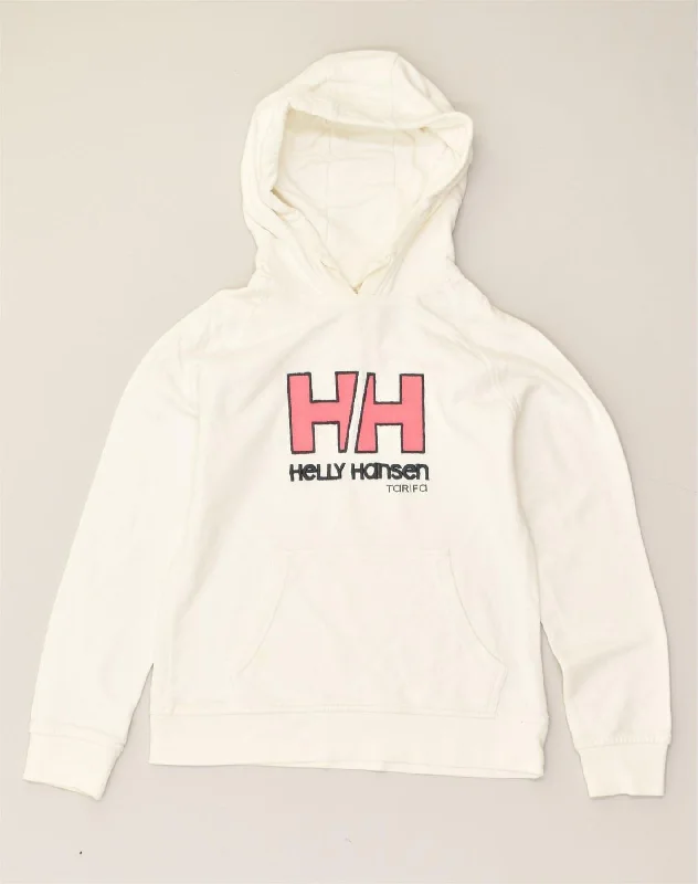 HELLY HANSEN Womens Graphic Hoodie Jumper UK 4 XS White Cotton Hoodie with Hood Adjustable Protection