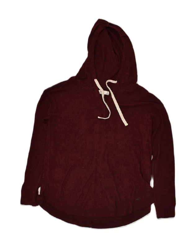 HOLLISTER Womens Hoodie Jumper UK 10 Small Burgundy Viscose Hoodie with Mock Neck Collared Structured