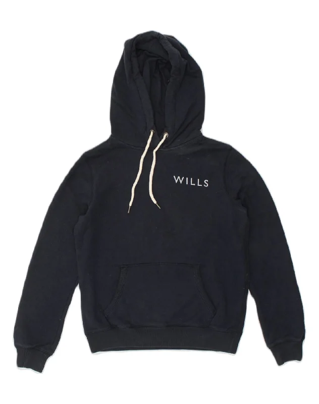 JACK WILLS Womens Classic Fit Graphic Hoodie Jumper UK 10 Small Navy Blue Hoodie with Mesh Breathable Sporty