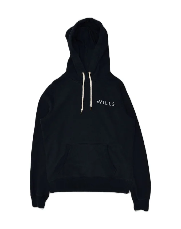 JACK WILLS Womens Classic Fit Graphic Hoodie Jumper UK 10 Small Navy Blue Hoodie with High-Low Hem Asymmetrical Trendy