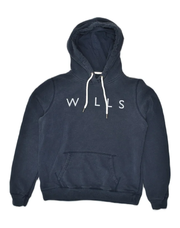 JACK WILLS Womens Classic Fit Graphic Hoodie Jumper UK 14 Large Navy Blue Cotton Hoodie Fleece Lining Warmth