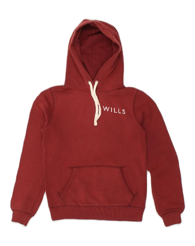 JACK WILLS Womens Classic Fit Graphic Hoodie Jumper  UK 6 XS Burgundy Hoodie with Neon Bright Vibrant