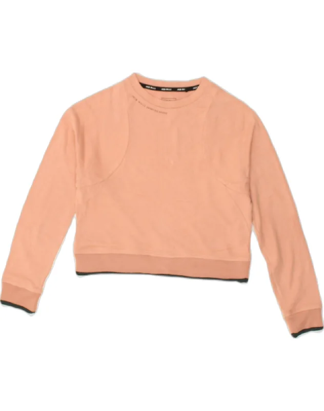 JACK WILLS Womens Crop Sweatshirt Jumper UK 8 Small Orange Cotton Hoodie with Fur Luxurious Winter