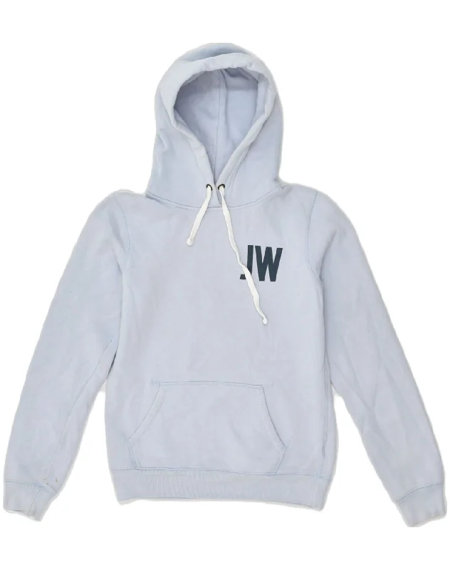 JACK WILLS Womens Graphic Hoodie Jumper UK 10 Small Blue Cotton Hoodie with Magnetic Closure Innovative Modern