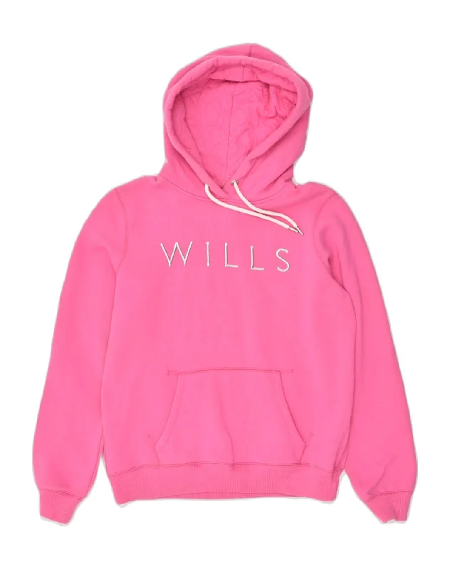 JACK WILLS Womens Graphic Hoodie Jumper UK 12 Medium  Pink Cotton Hoodie with Cuffed Sleeves Snug Secure