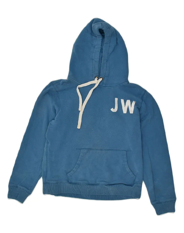 JACK WILLS Womens Graphic Hoodie Jumper UK 14 Large Blue Cotton Cotton Hoodie Fleece Lining Warmth