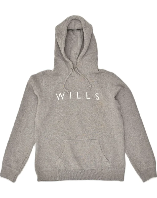 JACK WILLS Womens Graphic Hoodie Jumper UK 14 Large  Grey Cotton Hoodie with Contrast Stitching Detailed Premium