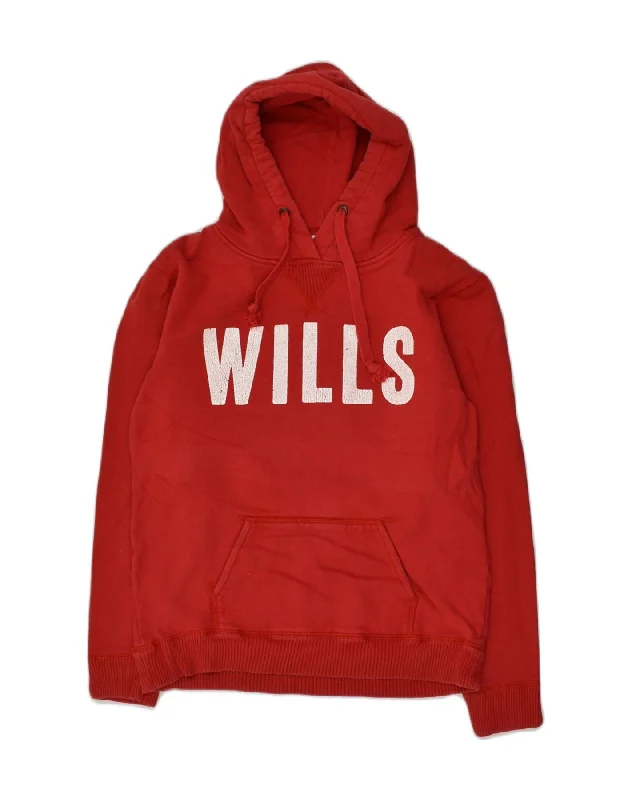 JACK WILLS Womens Graphic Hoodie Jumper UK 14 Medium Red Cotton Hoodie with Tied Waist Feminine Flattering