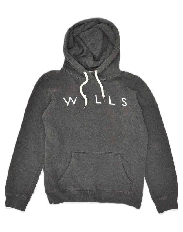 JACK WILLS Womens Graphic Hoodie Jumper UK 8 Small Grey Cotton Hoodie with Side Slits Relaxed Casual