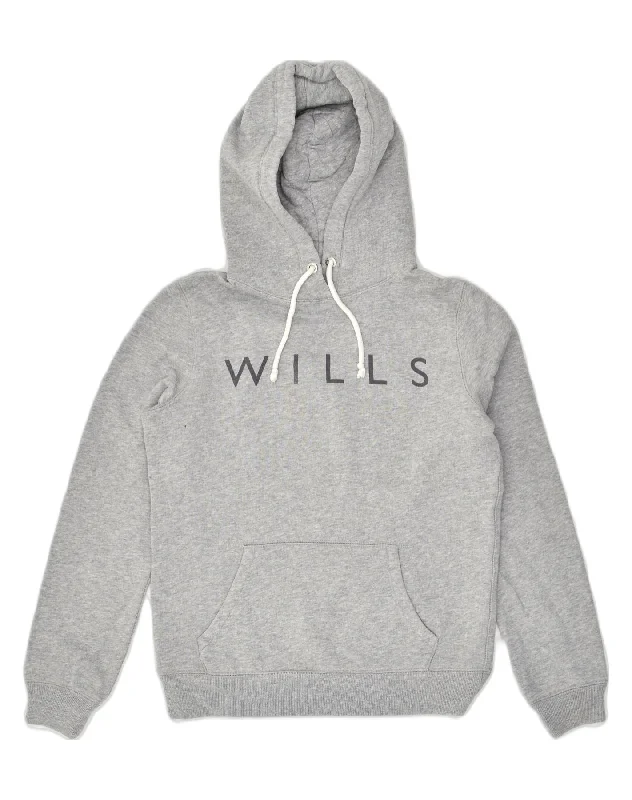 JACK WILLS Womens Graphic Hoodie Jumper UK 8 Small Grey Cotton Hoodie with Rolled Sleeves Casual Relaxed