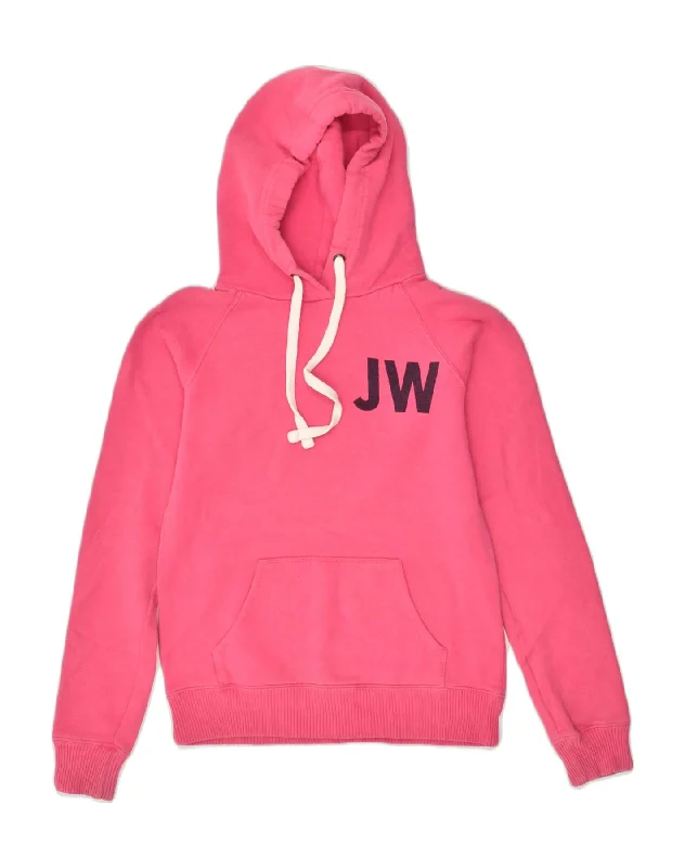 JACK WILLS Womens Graphic Hoodie Jumper UK 8 Small  Pink Cotton Hoodie with Half-Zip Sporty Casual