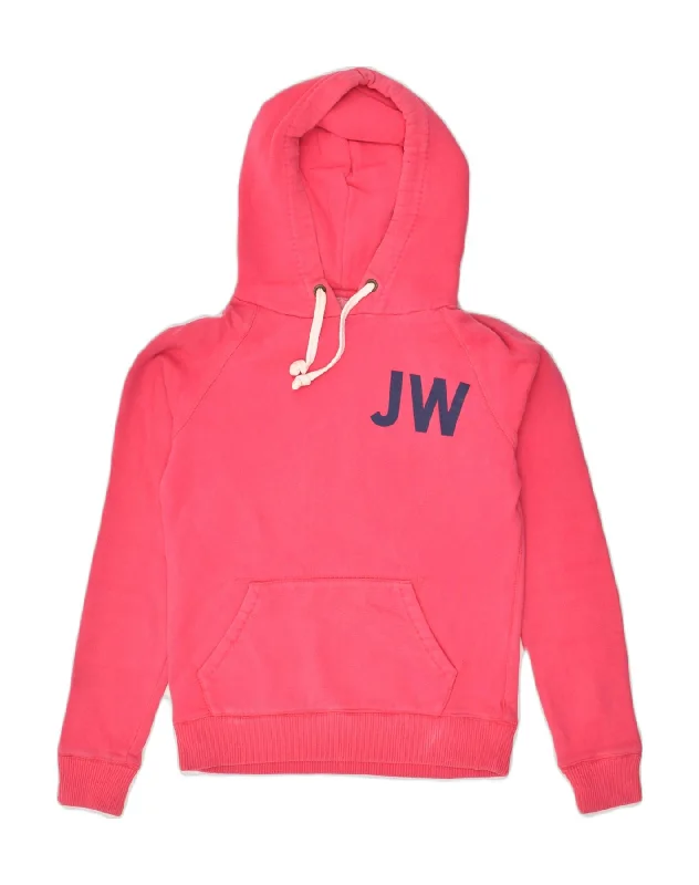 JACK WILLS Womens Graphic Hoodie Jumper UK 8 Small  Pink Cotton Hoodie with V-Neck Classic Versatile