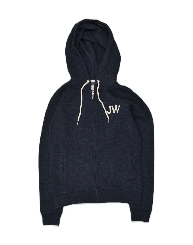 JACK WILLS Womens Hoodie Jumper UK 12 Medium Navy Blue Cotton Hoodie with Full-Zip Functional Layering