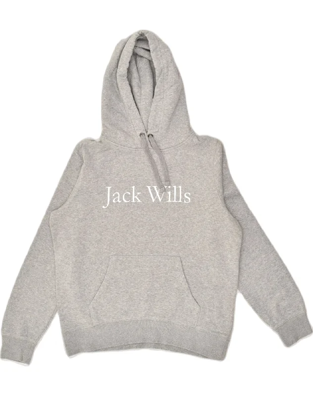 JACK WILLS Womens Hoodie Jumper UK 14 Large Grey Cotton Hoodie with Magnetic Closure Innovative Modern