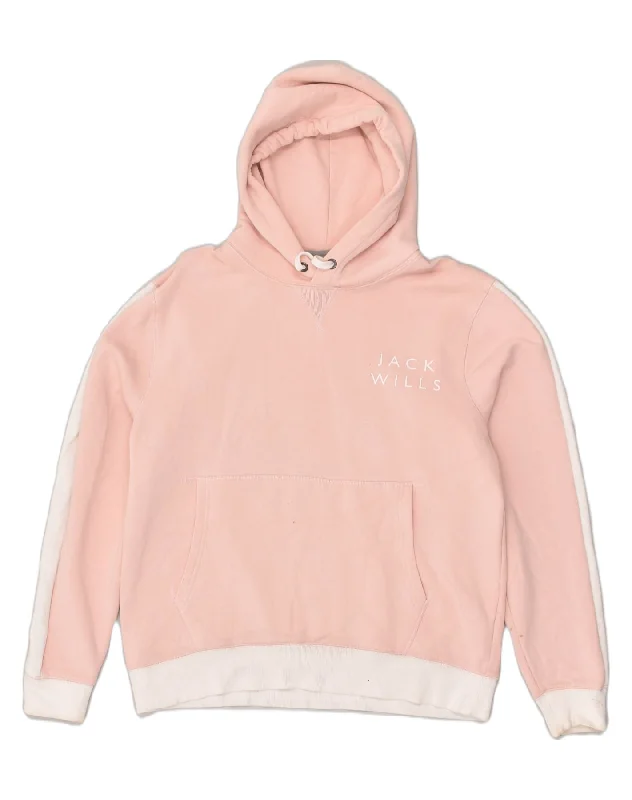 JACK WILLS Womens Hoodie Jumper UK 18 XL Pink Cotton Hooded Sweatshirt Casual Wear Street Style