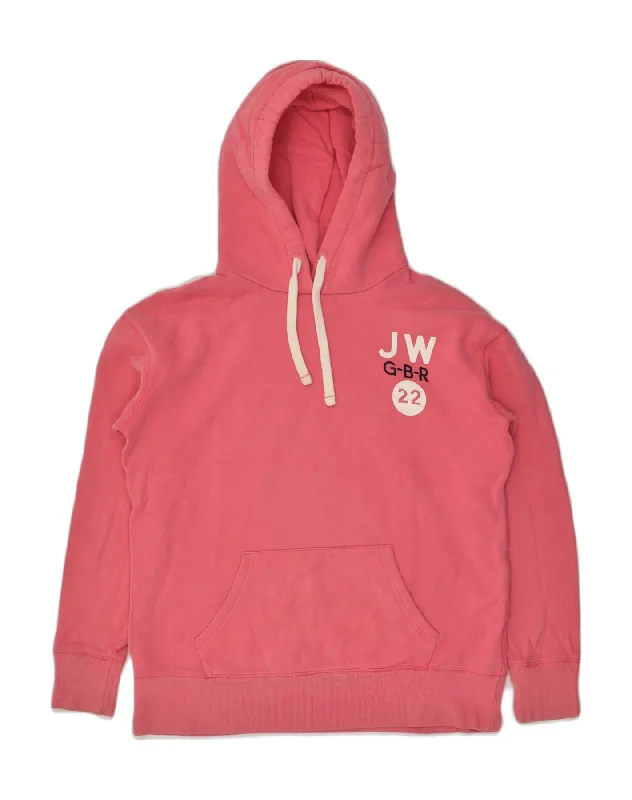 JACK WILLS Womens Loose Fit Graphic Hoodie Jumper UK 10 Small Pink Cotton Hoodie with Full-Zip Functional Layering