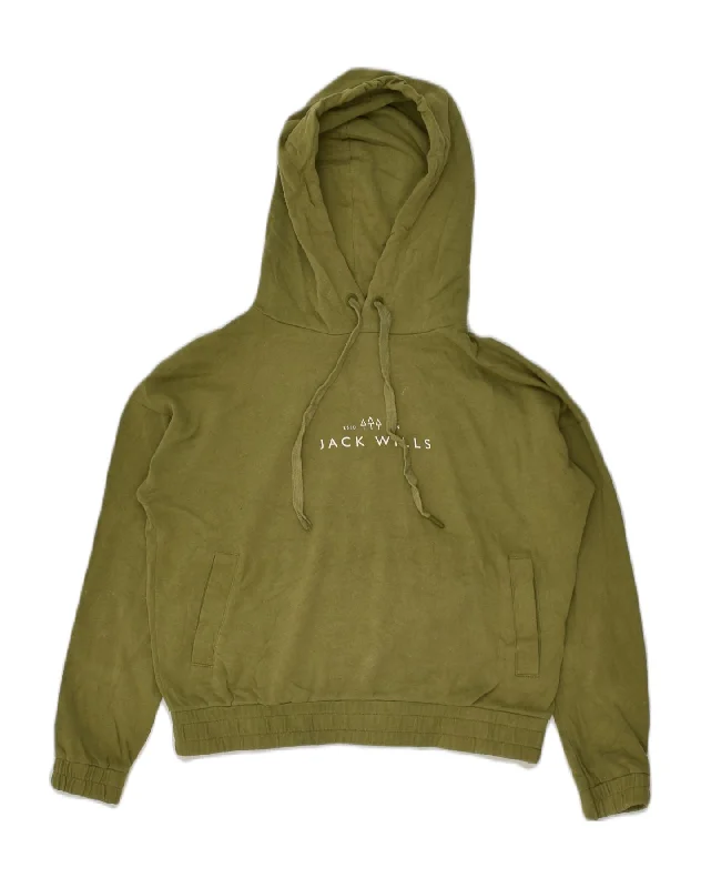 JACK WILLS Womens Oversized Crop Hoodie Jumper UK 6 XS Khaki Cotton Hoodie with Double Zipper Versatile Adjustable